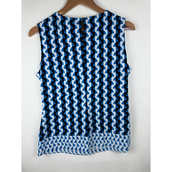 Women's Calvin Klein Sleeveless Top Blue/Black/White Geometric Print Size L - Picture 2 of 6
